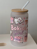 Bookish Girl frosted Glass - med bambuslokk og glassugerør