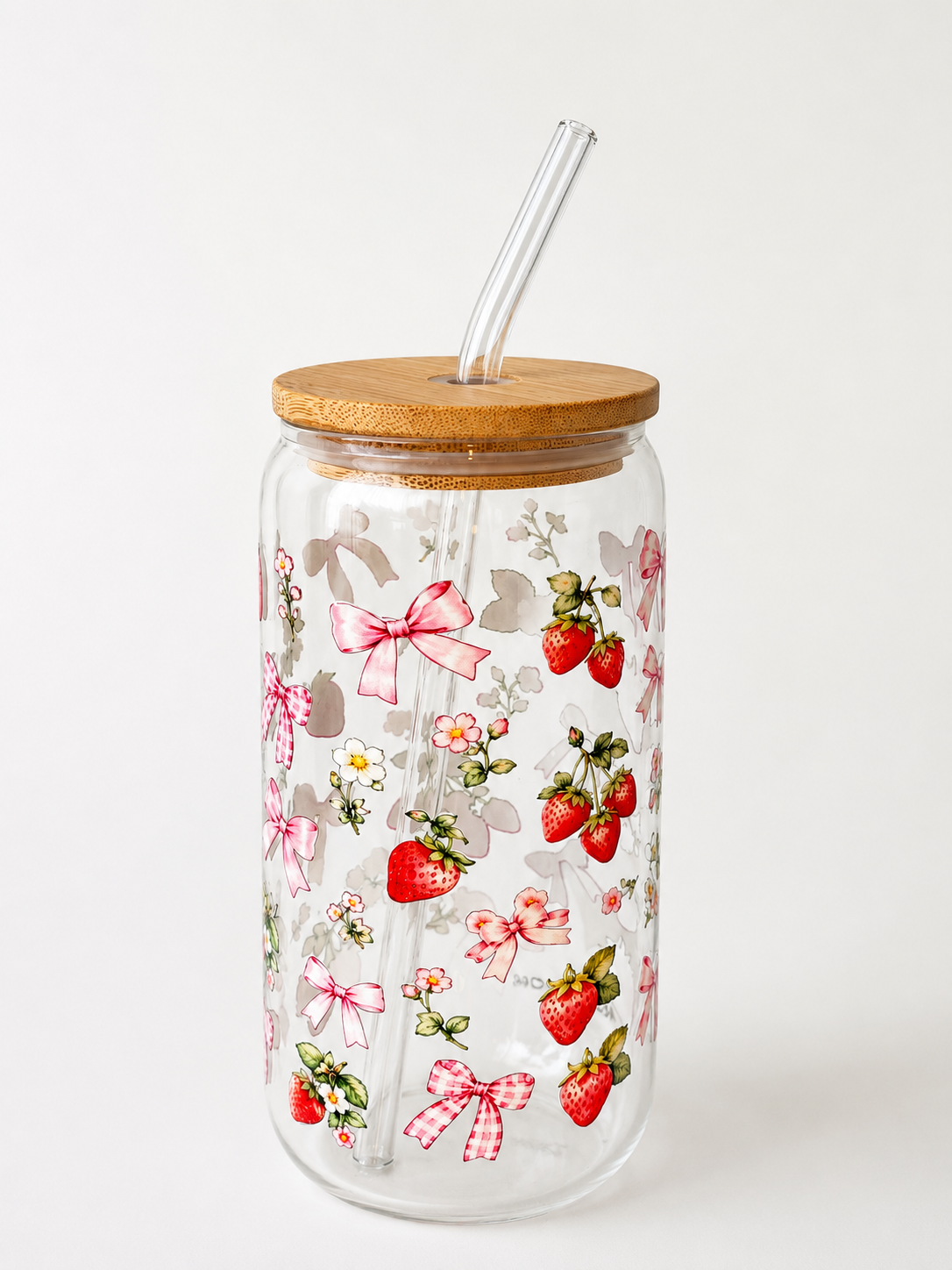 Berry Bow Tumbler – Glasskopp med bambuslokk og glassugerør