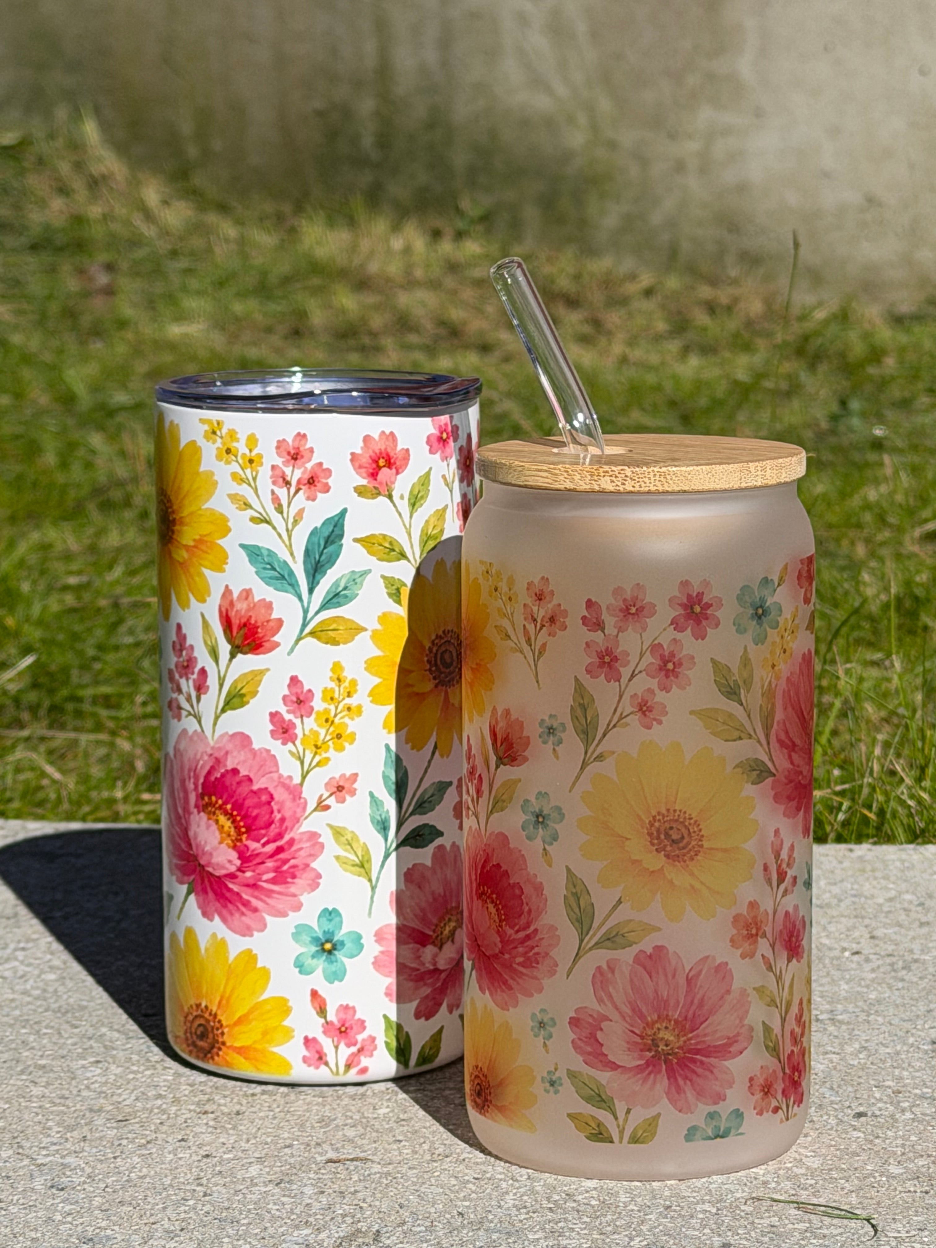 Flower Duo Set – Frostet Glass & Termokopp