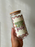 Matcha Latte Girly Tumbler – Glasskopp med bambuslokk og glassugerør