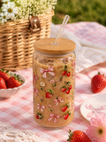 Berry Bow Tumbler – Glasskopp med bambuslokk og glassugerør